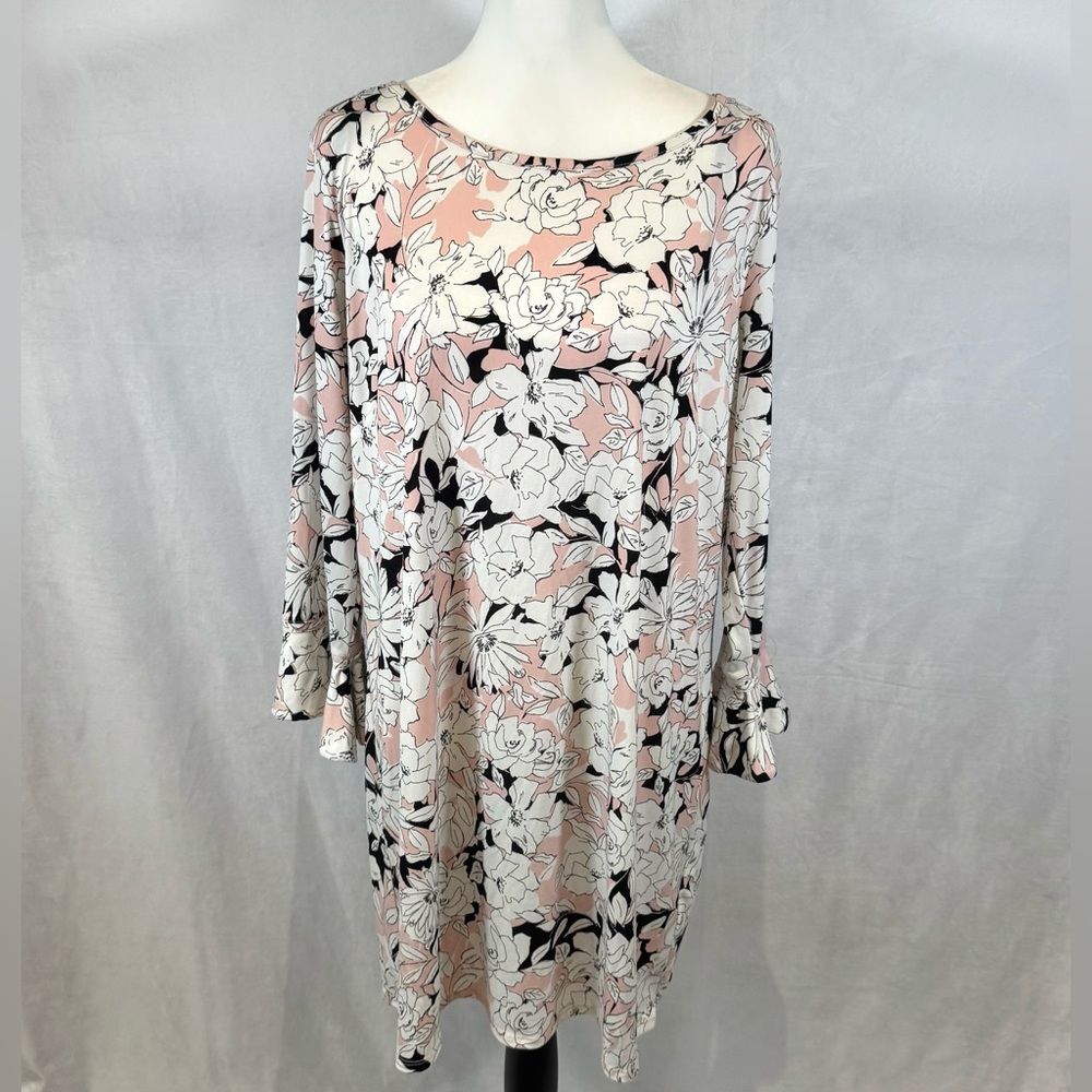 Laundry by Shelli Segal light pink blush & white long sleeve shift dress size XL